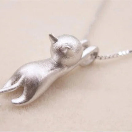 Popular 925 Sterling Silver Jewelry Fashion Simple Animal Cute Kitty Clavicle Chain Pendant Cat Necklaces XL003 PlatiNum