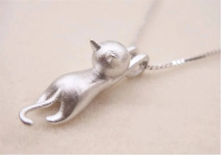 Popular 925 Sterling Silver Jewelry Fashion Simple Animal Cute Kitty Clavicle Chain Pendant Cat Necklaces XL003 PlatiNum