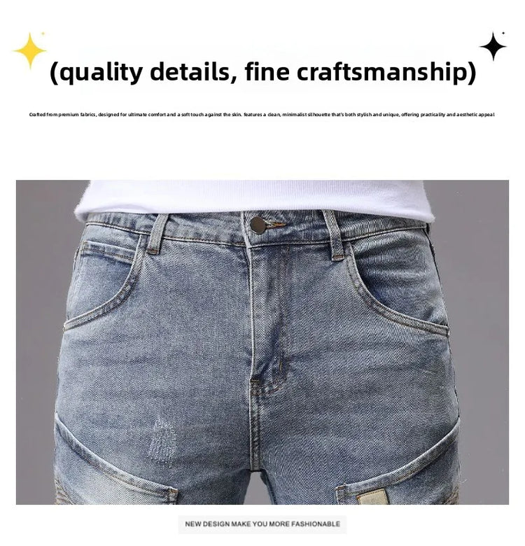 Men's Casual Jeans Vintage Straight Leg Elastic Slim Fit Autumn Winter Sweatpants Trousers Skinny Y2k Jeans Men's Cargo Pants