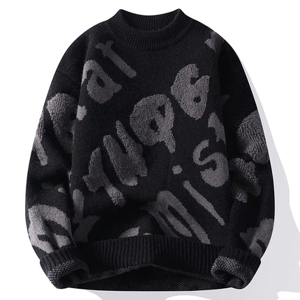 New Trendy Autumn and Winter Jacquard Pattern Pullover Sweater Casual Round Neck Color-Blocking Knit Men's Pullover