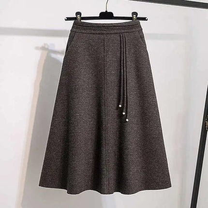 Thicken Woolen Skirt For Women Autumn Winter High Waist Loose A-Line Skirts Elegant Office Lady Mid-length Skirt PlatiNum