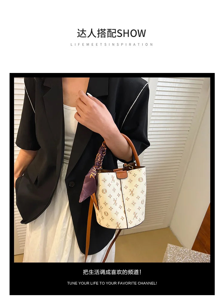Advanced fashion bag for women 2025 new casual women's bag, large capacity bucket bag, shoulder bag, diagonal cross bag PlatiNum
