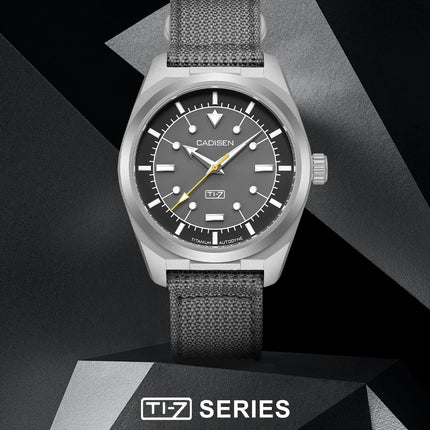 CADISEN TI-7 Autodyne Titanium Steel Automatic Mechanical Canvas Wristwatch MIYOTA 8215 Luminous Sapphire Waterproof Man Watches