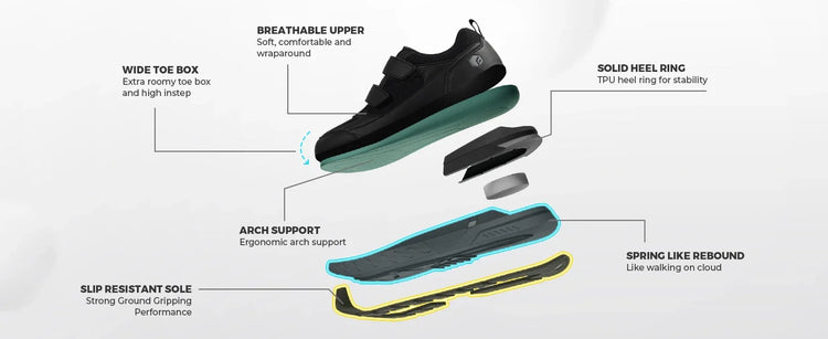 Scarpe da ginnastica FitVille da uomo a punta larga, basse, antiscivolo, leggere, per piedi gonfi, con supporto per l'arco plantare