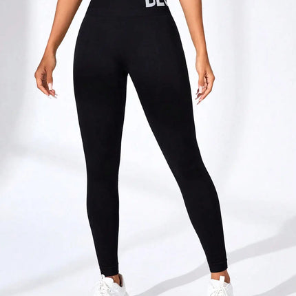 European and American Seamless Yoga Leggings with Waistband Lettering, Butt-Lifting, Quick-Dry Women's Breathable Tights for Pea PlatiNum