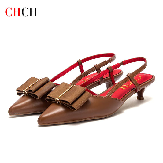 C-H Woman High Heels Brown New Summer Strap Design Pointed Casual Elegant Workplace Ladies Classic Sandals