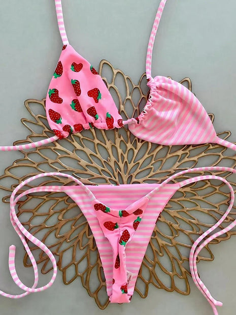 Micro Bikini 2026 Push Up Costume da bagno donna String Costumi da bagno Bikini brasiliano Set Halter Biquini Costume da bagno floreale Solid Beachwear