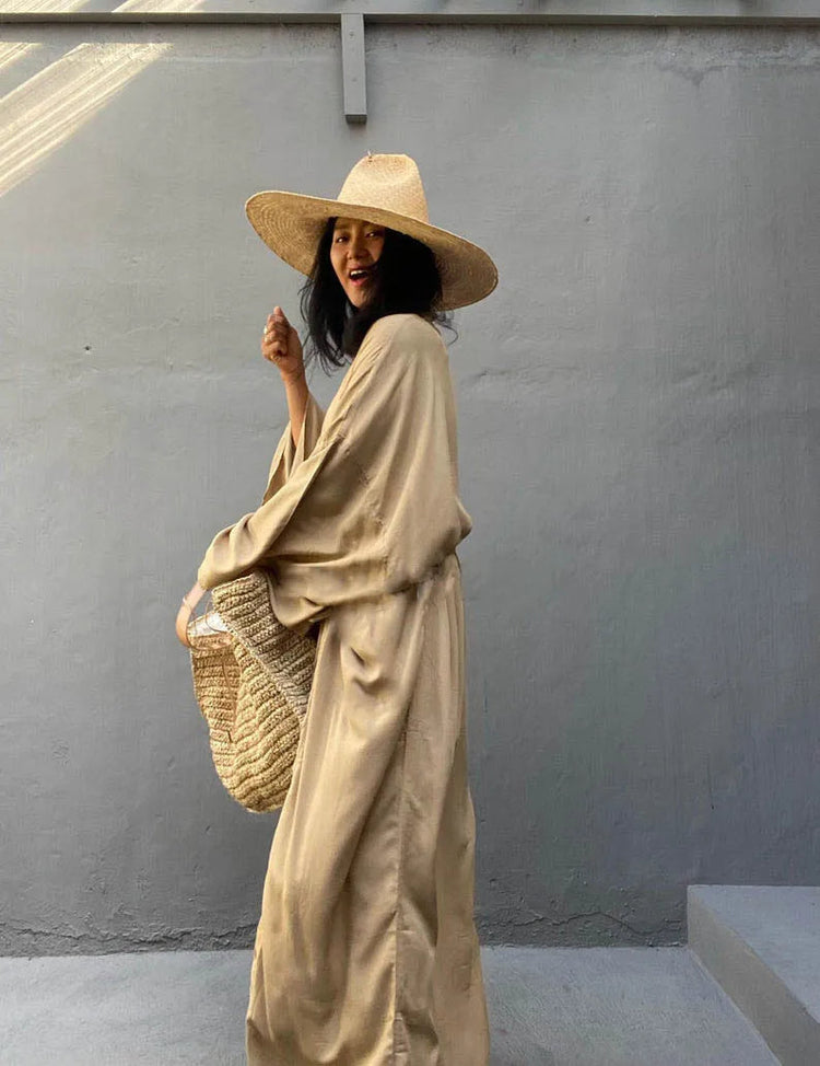 Solid Beach Cover Up Women Self Belted Wrap Kimono Dress Costume da bagno 2025 New Robe Summer Beachwear Fornitura in fabbrica platinumshop