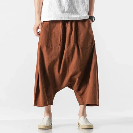 Pantaloncini Estivi da Uomo Oversize Casual Stile Harem Vintage in Cotone e Lino Comodi a Gamba Larga con Elastico in Vita Taglie Grandi