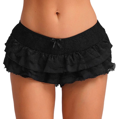 Women Cute Lolita Pumpkin Bloomers Y2K Sweet Layers Lace Ruffle Shorts Minipants Low Waist Tiered Hot Pants Frilly Pettipants