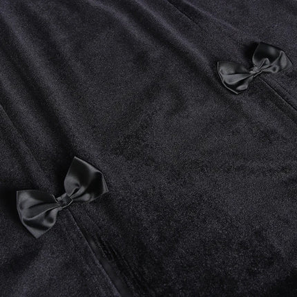 Damen-Punk-Rock-Stil-Rock, neuartiger eleganter langer Rock für Halloween und Festivals, hohe Taille, schlanke Passform, mit sexy Schleife und seitlichem Schlitz, Knielang