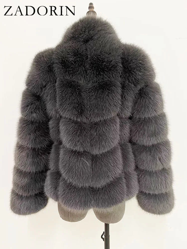 ZADORIN Winter Clothes For Women Stand Collar Splicing Long Sleeve Faux Fur Coat Women Black White Fluffy Jacket Faux Fur Coats