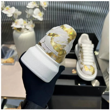 American European Fashion Casual Shoes Unisex White Platform Sneakers Man Sport Shoes In Printing Leather Women Heighten Loafers