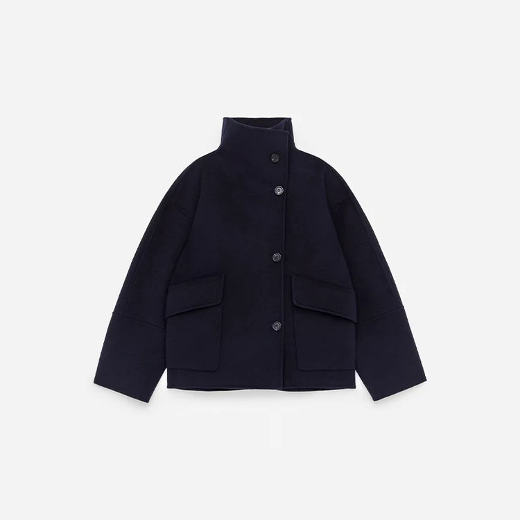 Elegant Women's Belt Short Woolen Coats Loose Stand Collar Single-breasted Long Sleeve Jacket 2026 Autumn Lady Commute Outwear