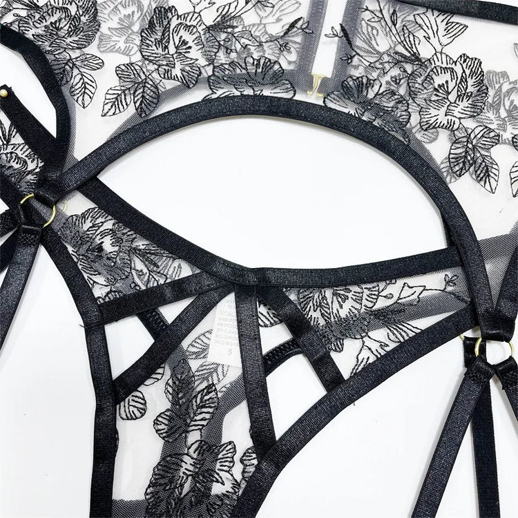 Sexy Floral Black Bikini Bra Set See through Ultra-Thin Underwear Lingerie for Women Female Erotic Panties Bra Underwear Set