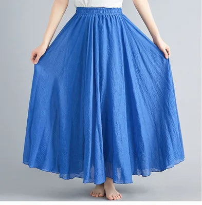 nuove gonne lunghe in cotone di lino da donna 2020 gonne lunghe a pieghe in vita elastica spiaggia Boho gonne estive vintage Faldas Saia