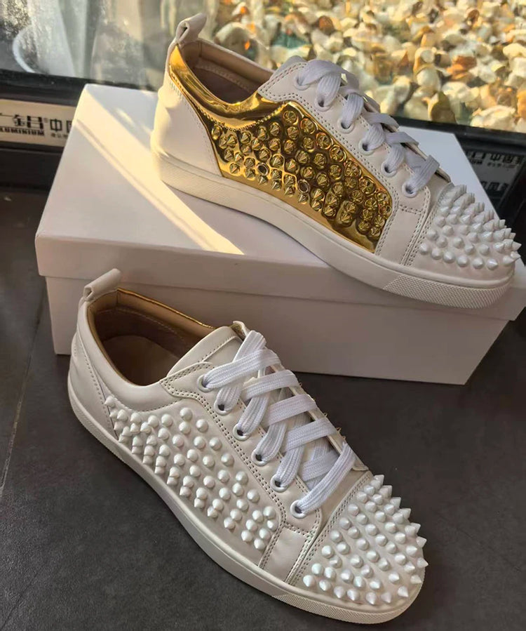 Italian Fashion Spikes Flats For Men Low Top Casual Shoes Mens White Sneakers Super Stars Style Studded Rubber Bottom Shoes