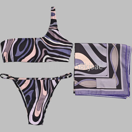 Costumi da bagno di lusso da donna con sciarpa nera e logo firmato, set bikini con fascia per capelli firmata da designer, abbigliamento da spiaggia platinumshop