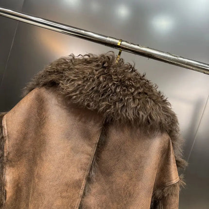 Winter Faux Lambskin Lapel Long-sleeved Inner Liner Thickened Fur One-piece Cotton-padded Jacket Street Fashion Warm Women Coat