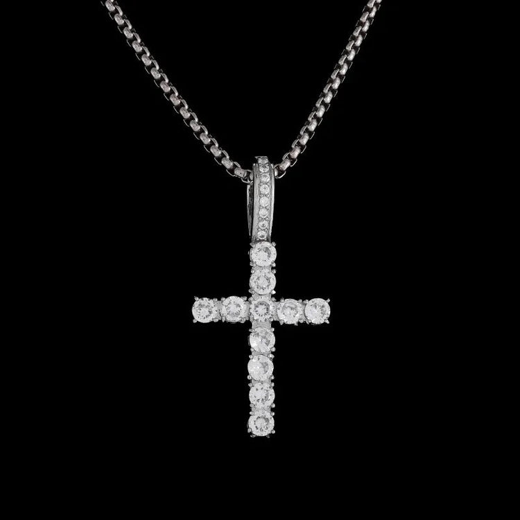Vintage Christian Ice Crystal Jesus Head Pendant Necklace for Men and Women Cross Catholic Amulet Jewelry PlatiNum