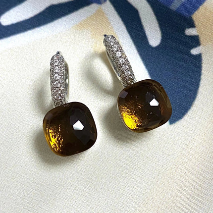 Classic Candy Color Earrings Inlay Transparent Zircon 27Colors Crystal Earrings Platinum Plated Fashion Jewelry For Women PlatiNum