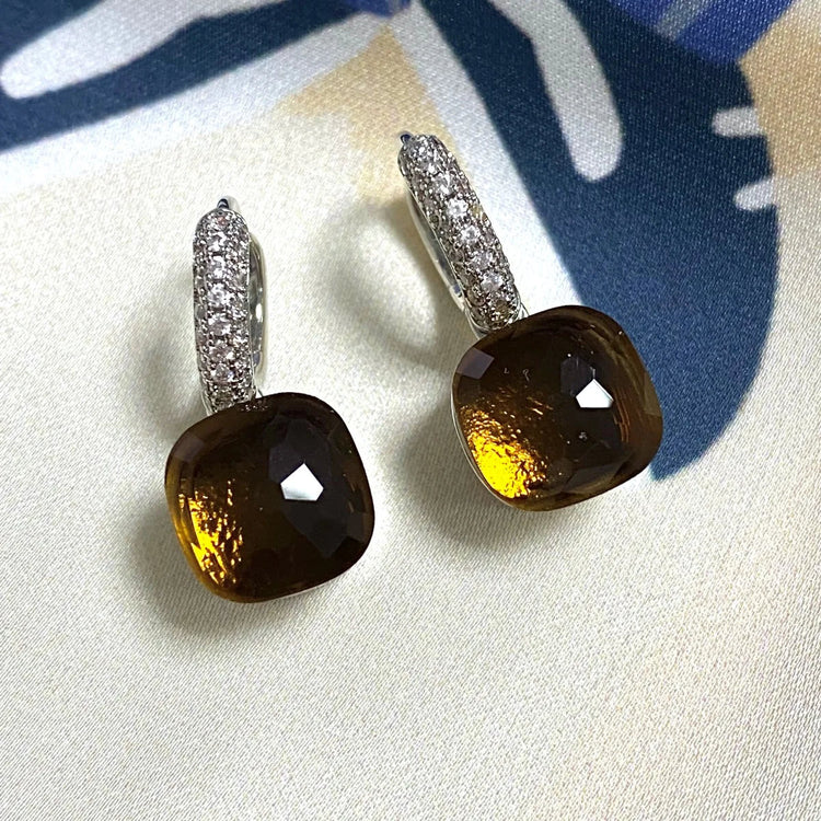 Classic Candy Color Earrings Inlay Transparent Zircon 27Colors Crystal Earrings Platinum Plated Fashion Jewelry For Women PlatiNum