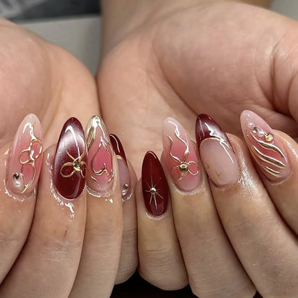 24pcs Pink Flower Almond Press on Nails Kawaii False Nails Wearable Stick-on Nails Fake Nail Uñas Postizas Накладные Ногти 네일팁2028