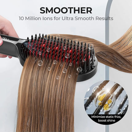 TYMO IONIC PLUS Straightening Brush, Professional Hair Straightener, LCD Display, Fast Heating, Anti-Burn, Fast Styling Hair Too
