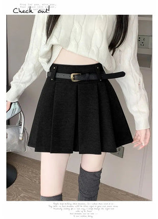 Autumn and Winter 2025 New High-waisted A-line Skirt College Style Sweet Versatile Woolen Pleated Skirt PlatiNum