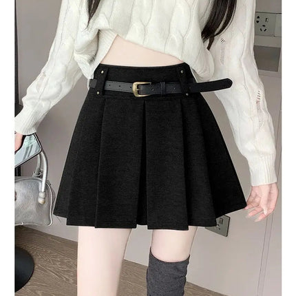 Autumn and Winter 2025 New High-waisted A-line Skirt College Style Sweet Versatile Woolen Pleated Skirt PlatiNum