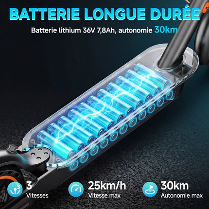 TODIMART N3 Monopattino Elettrico Pieghevole Motore Senza Spazzole 350W Batteria 36V7,8Ah Pneumatico Nido d'Ape Velocità 25km/h Carico Massimo 120kg Adulti