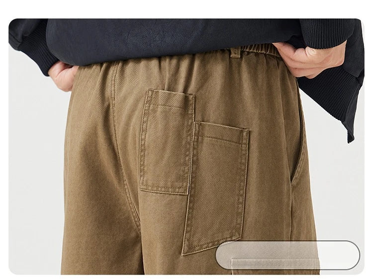 Autumn New Cargo Loose Multi-pockets 100% Cotton Straight Pants for Men Clothing Comfort Zipper Male Trouser GF258113