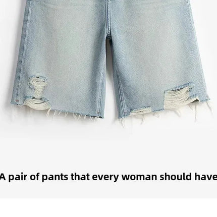 Blue Denim Shorts For Women High-Waisted Loose-Fit Slimming Casual Straight-Leg Mid-Length Summer New Arrival 2024 PlatiNum