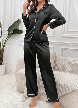 Pigiama da donna in raso di lusso Pj Set Colletto rovesciato Bottoni Top e pantaloni Indumenti da notte e pigiama per abiti estivi per la casa