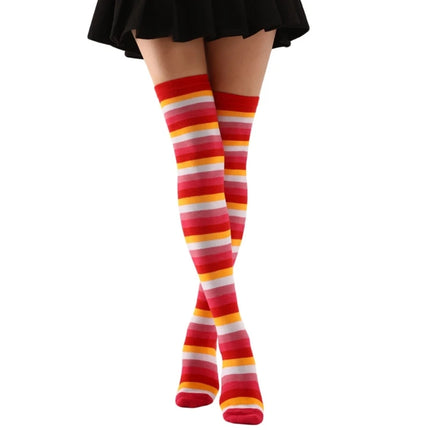 Calze sopra il ginocchio da donna, calze a righe colorate alla moda Cosplay calze alte alla coscia calze lunghe per stivali regali