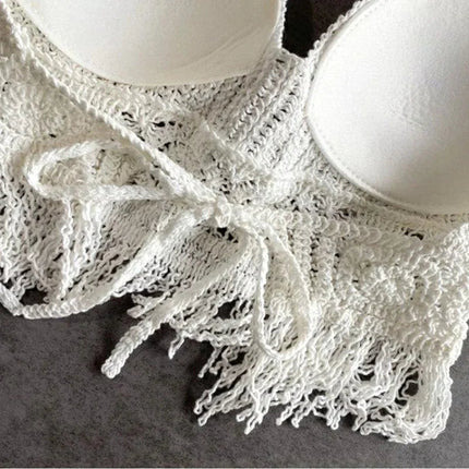 Sexy Boho Beach Holiday Canotta Halter Donna Crochet Maglia Costume da bagno Reggiseno Backless Vest Hollow Nappa Canotta Crop Top da donna platinumshop