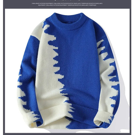 Dragon Graffiti Color blocked Fashion Knitted Sweaters Men's Knitwear Warm Pullover High Quality Mens Casual Loose Male Jumpers