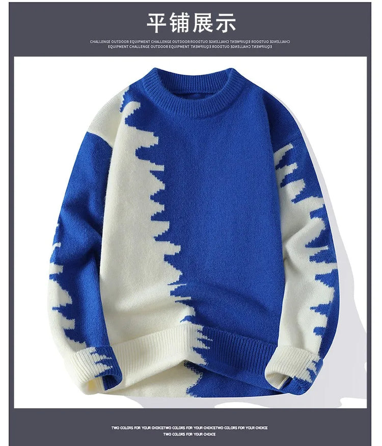 Dragon Graffiti Color blocked Fashion Knitted Sweaters Men's Knitwear Warm Pullover High Quality Mens Casual Loose Male Jumpers