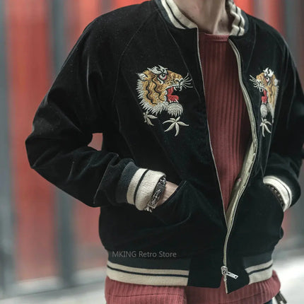 Non Stock Men's Yokosuka Baseball Jacket Dragon Tiger Falcon Embroidered Short Jacket PlatiNum