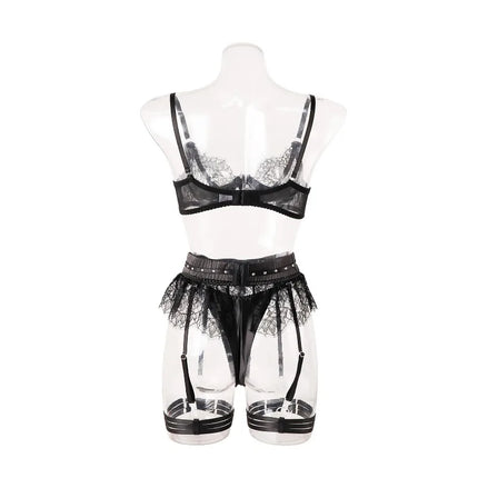 Toucheart Erotic Lingerie Lace See-through Bow Knot Decor Patchwork Body Shaping Hollow Intimate Women Flirt Hot Underwear Set