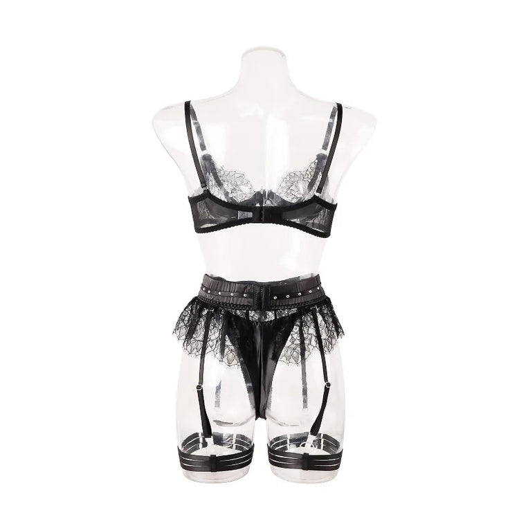 Toucheart Erotic Lingerie Lace See-through Bow Knot Decor Patchwork Body Shaping Hollow Intimate Women Flirt Hot Underwear Set