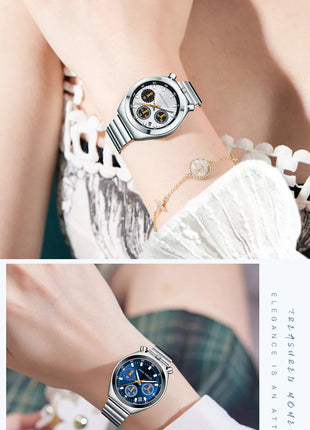 MINI FOCUS Orologio al quarzo verde argento per donna Orologio da polso cronografo con cinturino in acciaio inossidabile moda con lancette luminose Data 0491 platinumshop