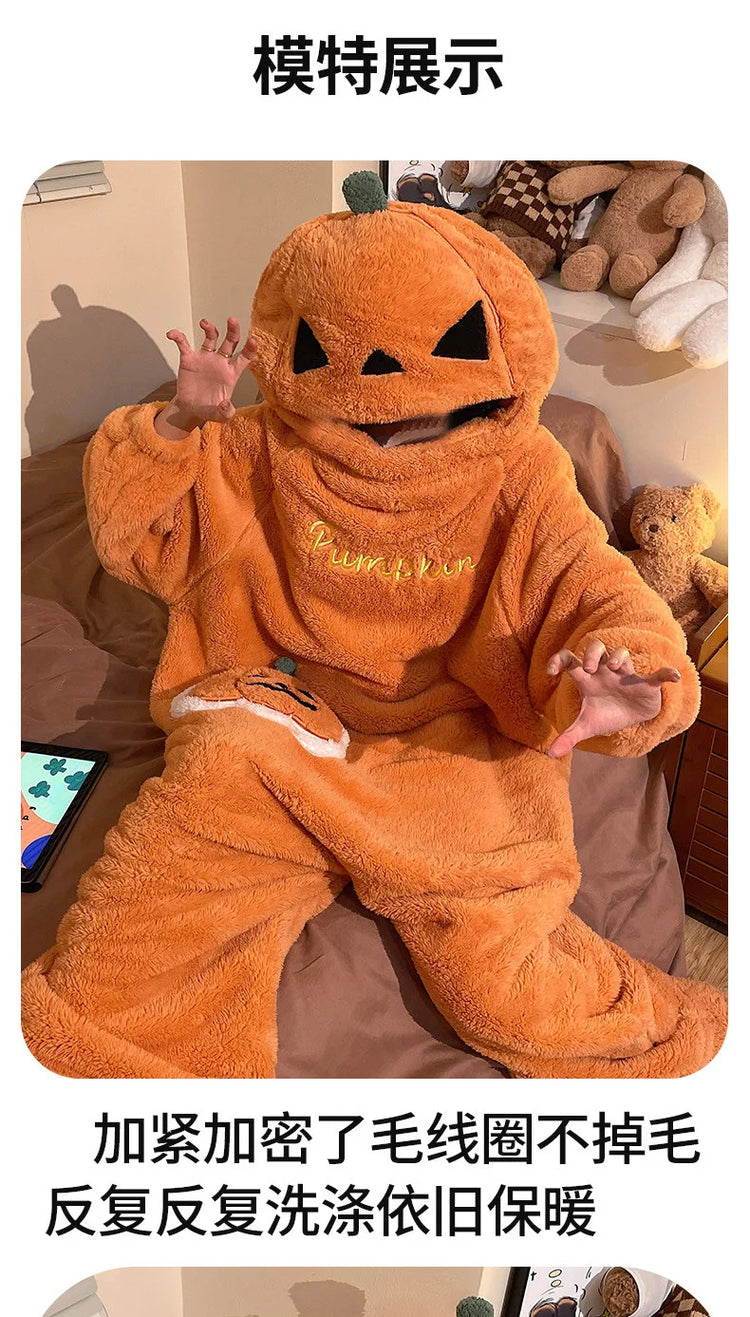 Cartoon Animal One‑Piece Pajamas Soft Coral Fleece Plush Jumpsuit Warm Loungewear For Home Sleepwear Theme Party Costume