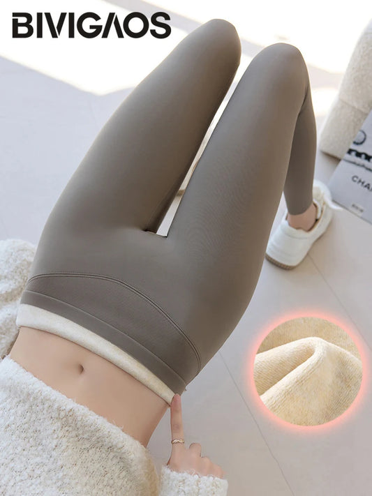BIVIGAOS Autumn Winter High Waist Butt Lifter Shaping Fleece Sharkskin Leggings Women Seamless Tight Velvet Thick Warm Leggings