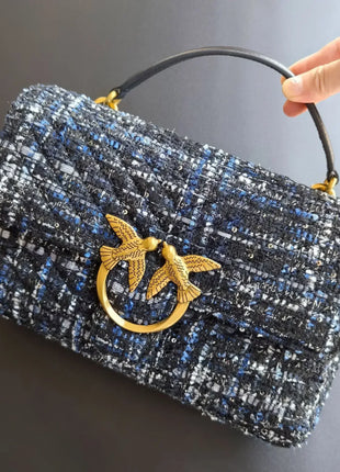 Nuova Borsa a Tracolla/Crossbody da Donna 2026 Ispirata a Pinko in Tweed con Cigno, in Vera Pelle