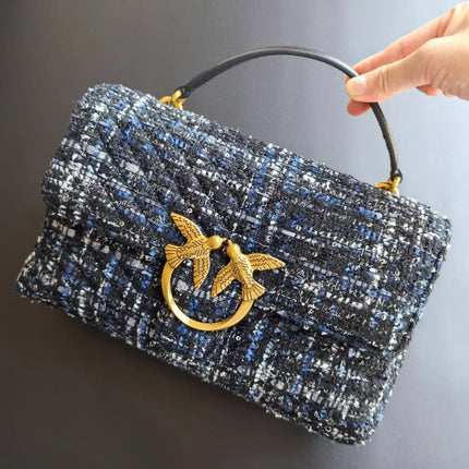 Nuova Borsa a Tracolla/Crossbody da Donna 2026 Ispirata a Pinko in Tweed con Cigno, in Vera Pelle