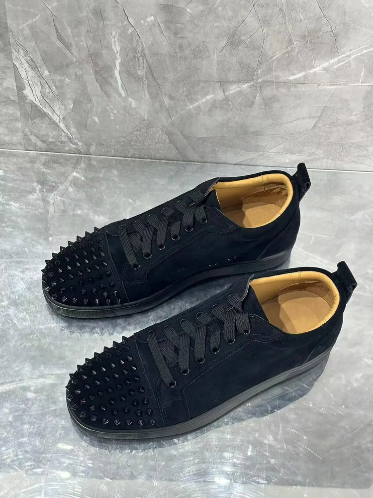 Men's Studded Genuine Leather Sneakers | Round Toe Lace-Up Flat Comfortable Spring Casual Fashion Shoes