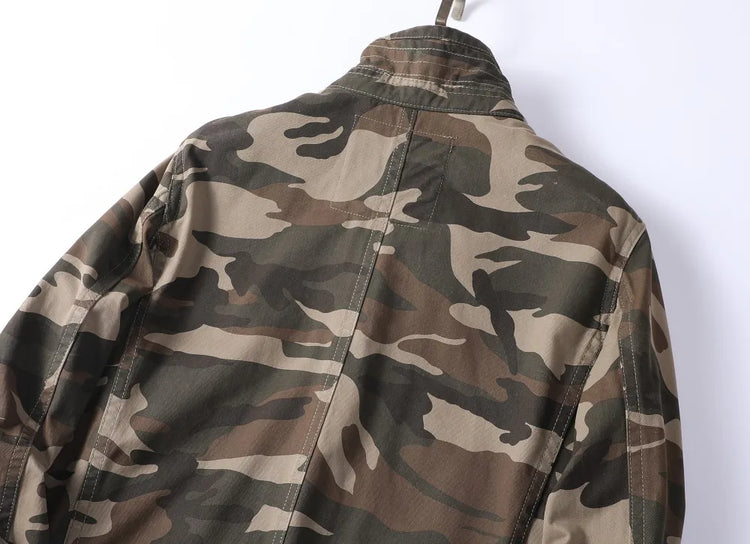 Vintage Style Men's Autumn Casual Jacket Tactical Camouflage Coat Stand Collar Outdoor Jacket Spring Outerwear