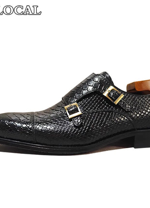 Mocassini da uomo di lusso Scarpe Stampe di serpente Abito formale Scarpe casual da uomo Nero Marrone Scarpe da doppio monaco in vera pelle da uomo