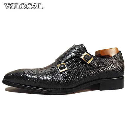 Mocassini da uomo di lusso Scarpe Stampe di serpente Abito formale Scarpe casual da uomo Nero Marrone Scarpe da doppio monaco in vera pelle da uomo